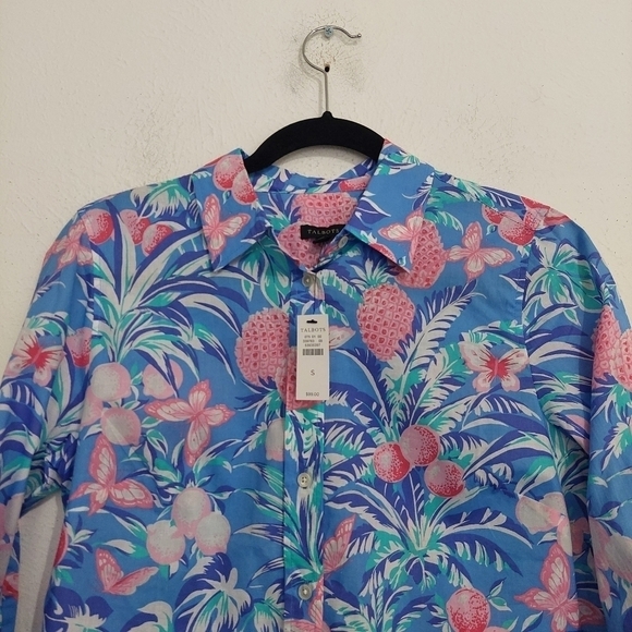 New Talbots Blue Pink Floral Button Front Shirt Long Sleeve Lightweight Size S - Picture 2 of 7